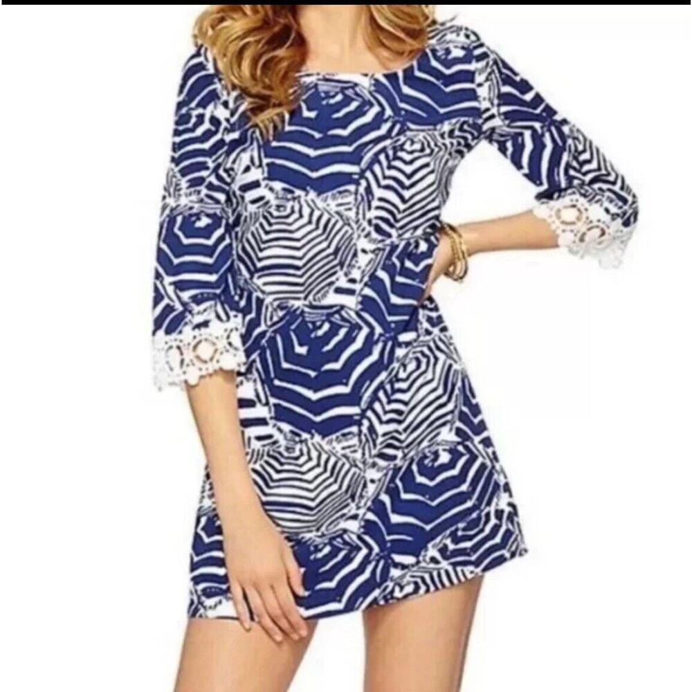 Lilly Pulitzer Harbour Tunic Dress Oh Cabana Boy Bright Navy Crochet Size M